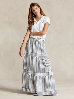 💙💙💙 POLO RALPH LAUREN
Striped Tiered A-Line Linen Skirt Size L